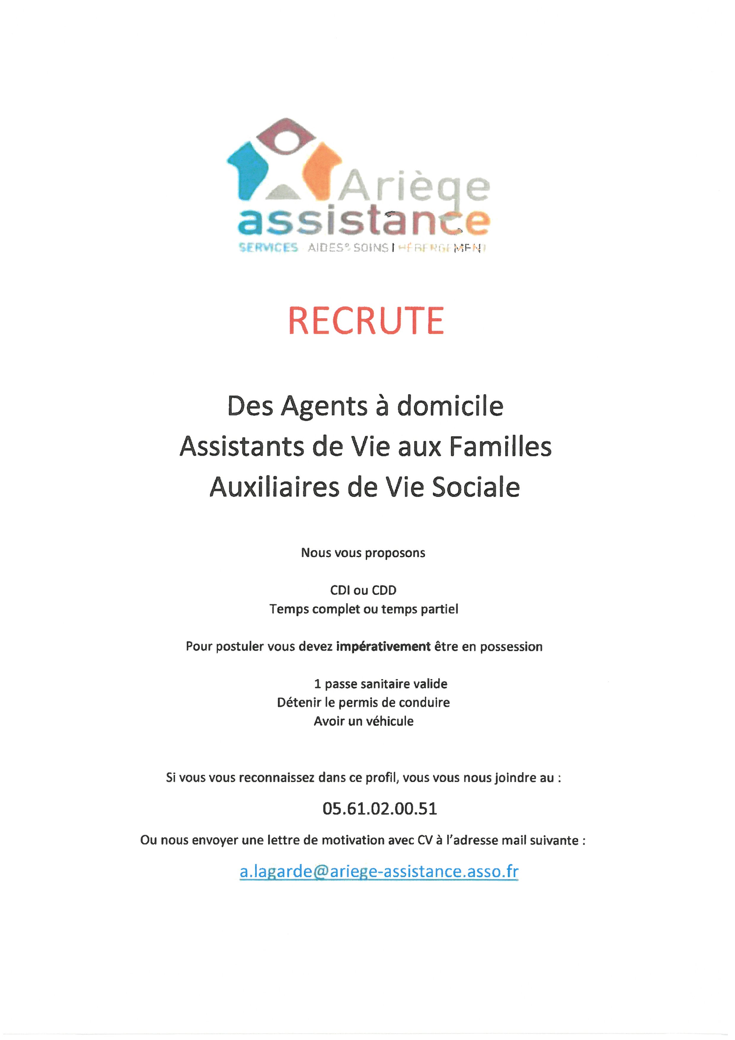 ARIEGE ASSISTANCE RECRUTE